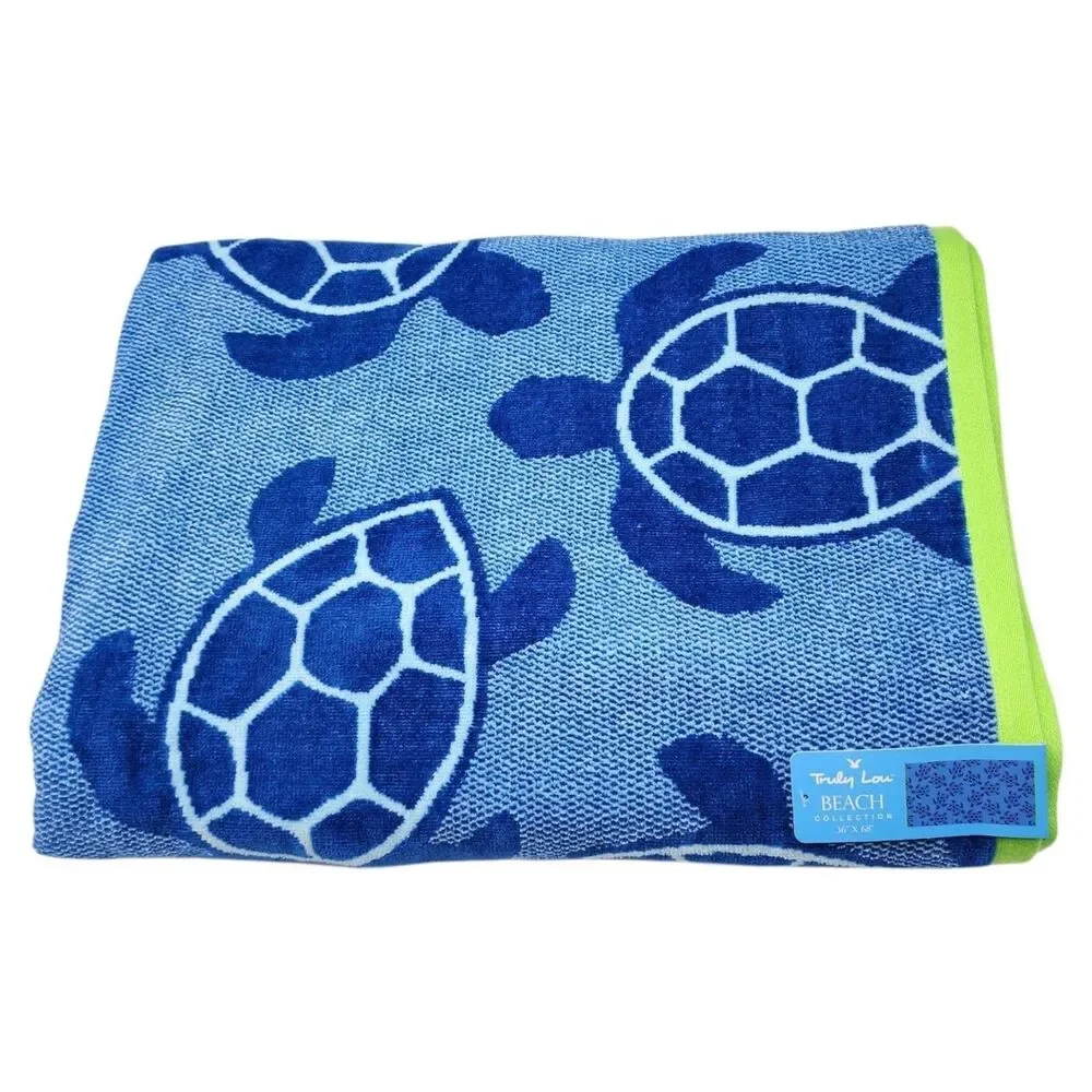 Truly Lou Turtle Cotton Spa Pool Beach Towel Blue Soft Absorbent Quick Dry 36x68